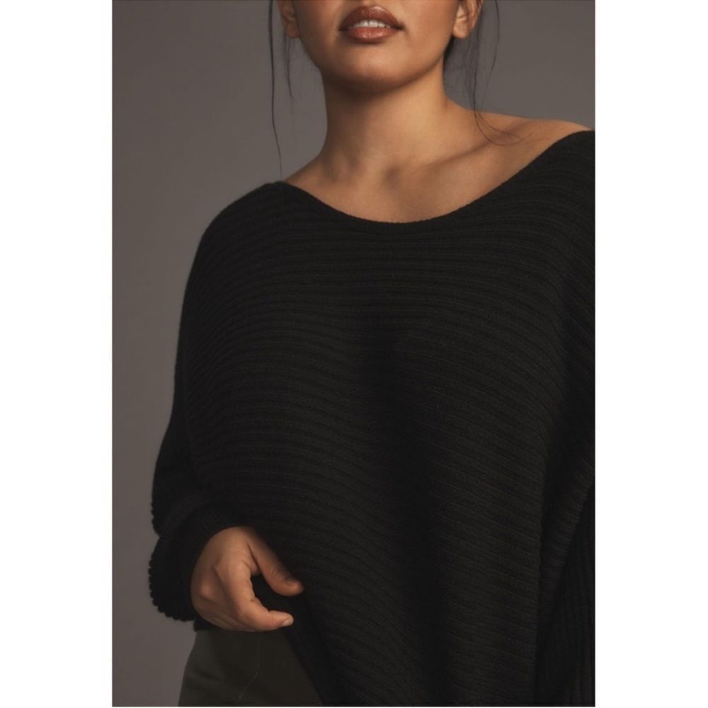By Anthropologie Asymmetrical Black Cropped Pullover Sweater - Picture 4 of 4
